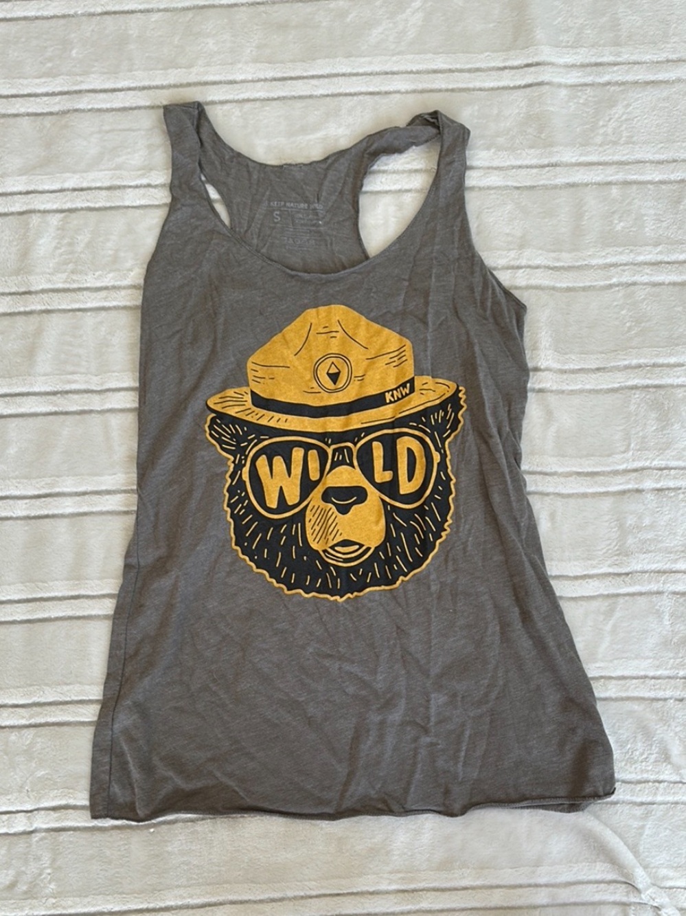 Grey Sleeveless Tank with Yellow Graphic Hat Print